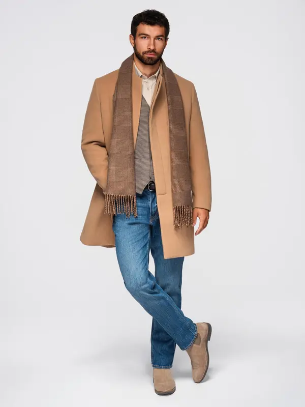 Ombre Ombre Men's coat with asymmetrical fastening and high collar - light brown