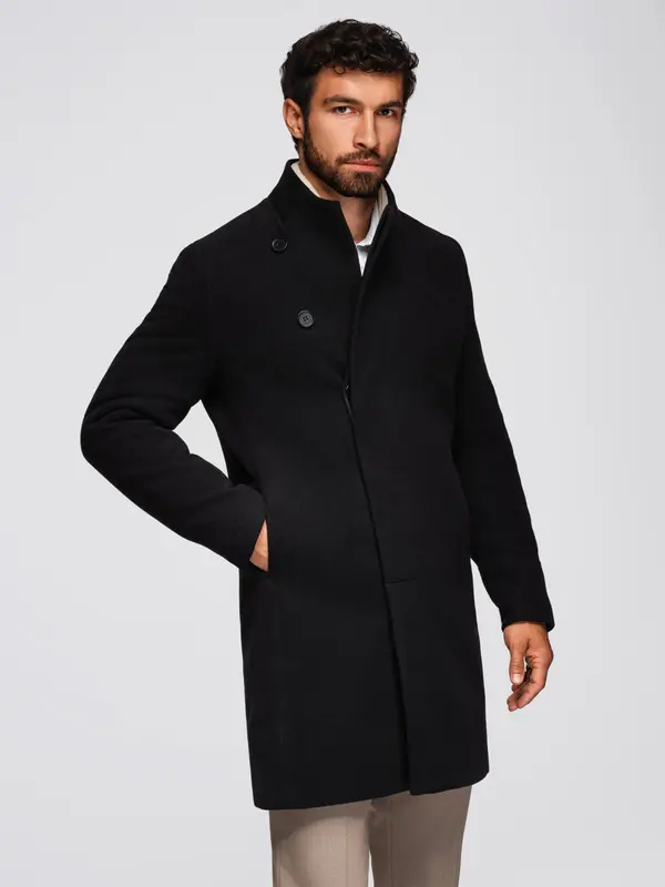 Ombre Ombre Men's coat with high collar and asymmetrical fastening - black