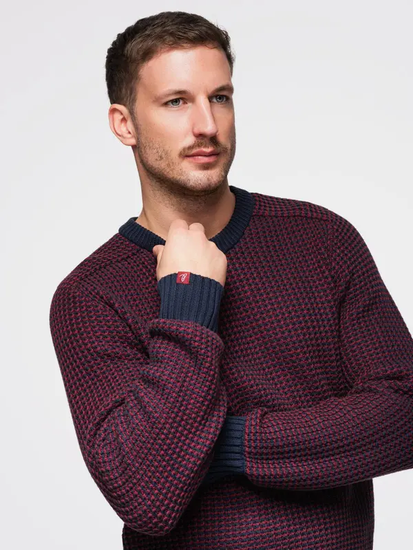 Ombre Ombre Men's contrast weave sweater with round neckline - maroon
