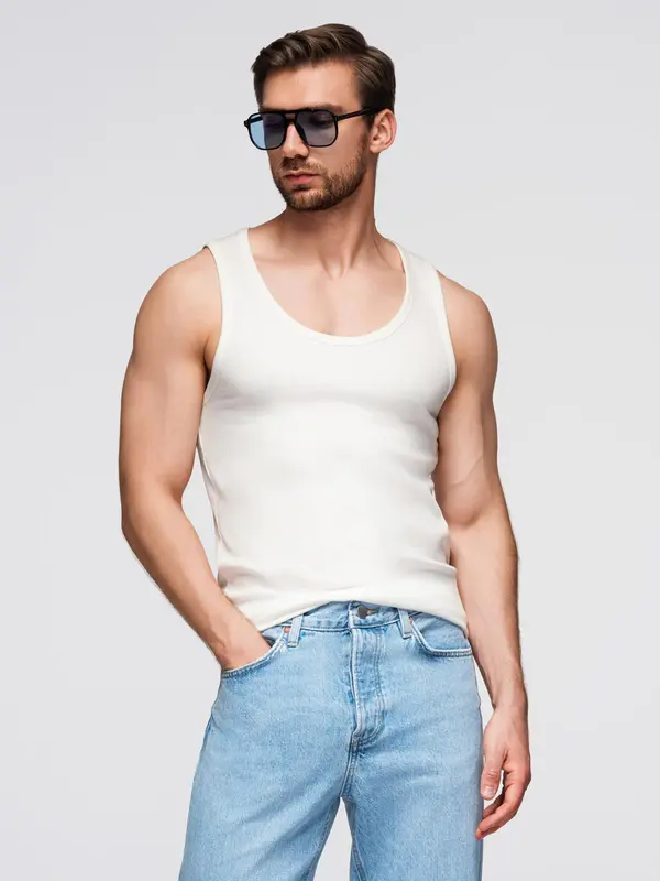 Ombre Ombre Men's cotton basic t-shirt with straps - white