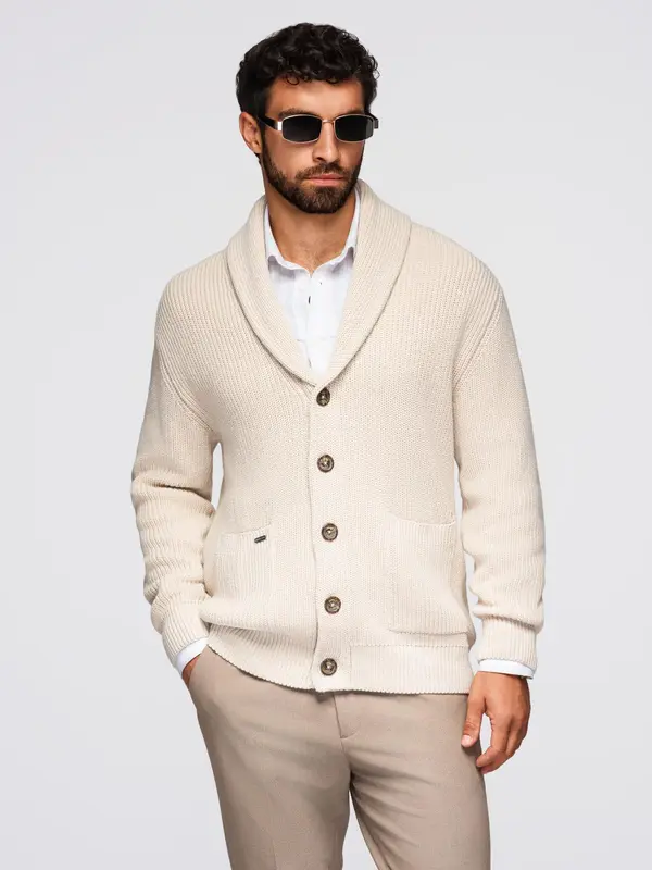 Ombre Ombre Men's cotton cardigan sweater with shawl collar - beige