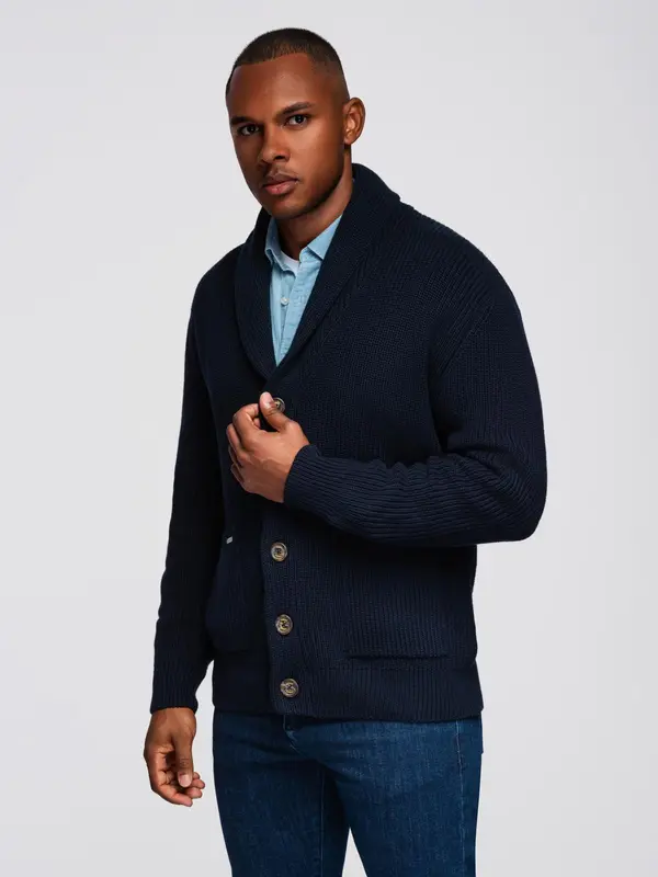 Ombre Ombre Men's cotton cardigan sweater with shawl collar - navy blue