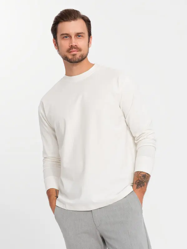 Ombre Ombre Men's cotton LOOSE FIT longsleeve with round neckline - cream