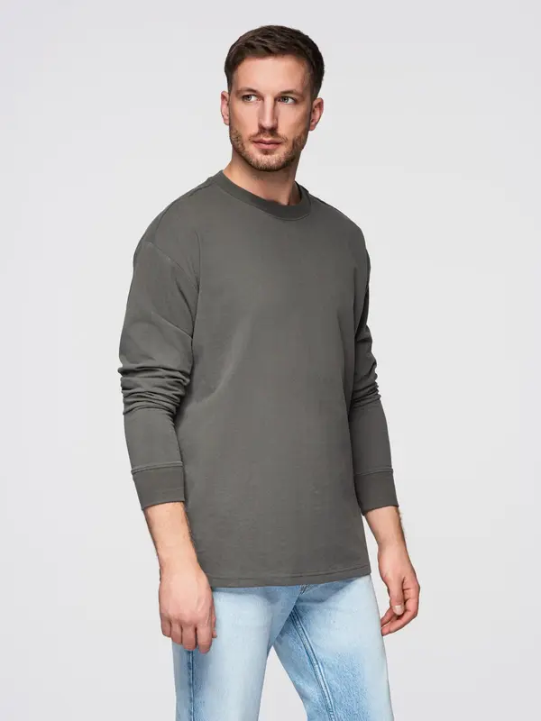 Ombre Ombre Men's cotton LOOSE FIT longsleeve with round neckline - gray-green