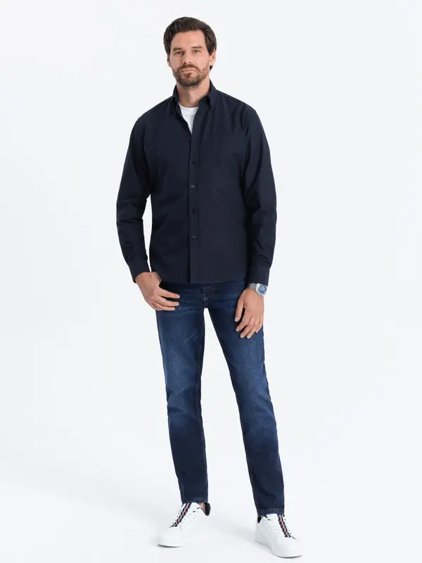 Ombre Ombre Men's cotton oxford shirt with REGULAR pocket - navy blue