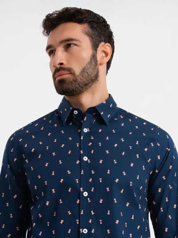 Ombre Ombre Men's cotton patterned SLIM FIT shirt - ink