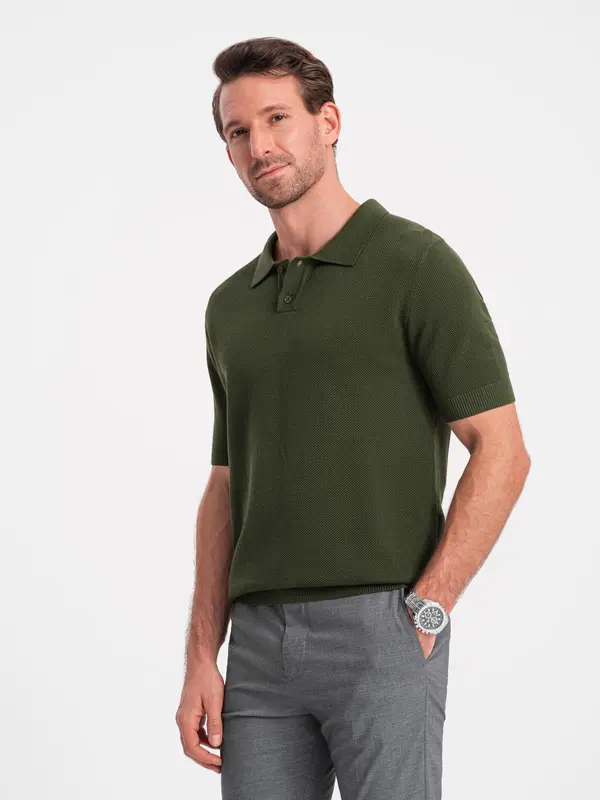 Ombre Ombre Men's cotton structured knit polo shirt - olive