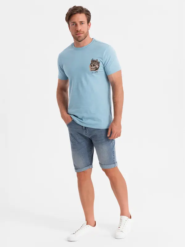 Ombre Ombre Men's cotton t-shirt with chest print - light blue