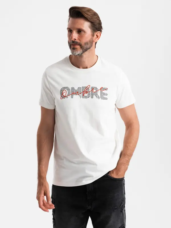 Ombre Ombre Men's cotton t-shirt with double printed logo - white