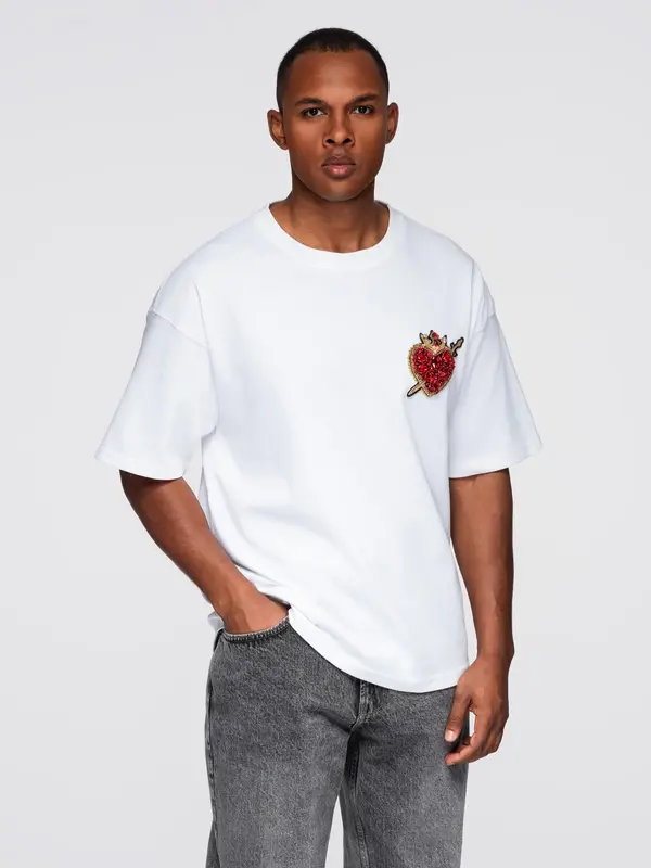 Ombre Ombre Men's cotton t-shirt with jewelry applique on chest - off white