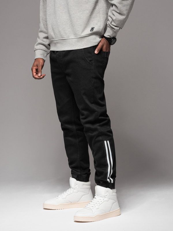 Ombre Ombre Men's denim joggers with piping - black