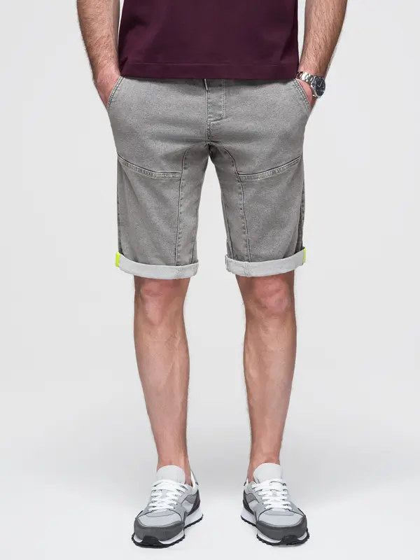 Ombre Ombre Men's denim short shorts with decorative stitching - light grey