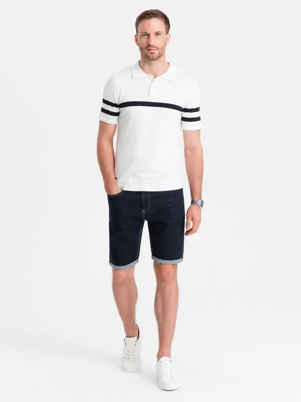 Ombre Ombre Men's denim shorts with rolled up legs - navy blue