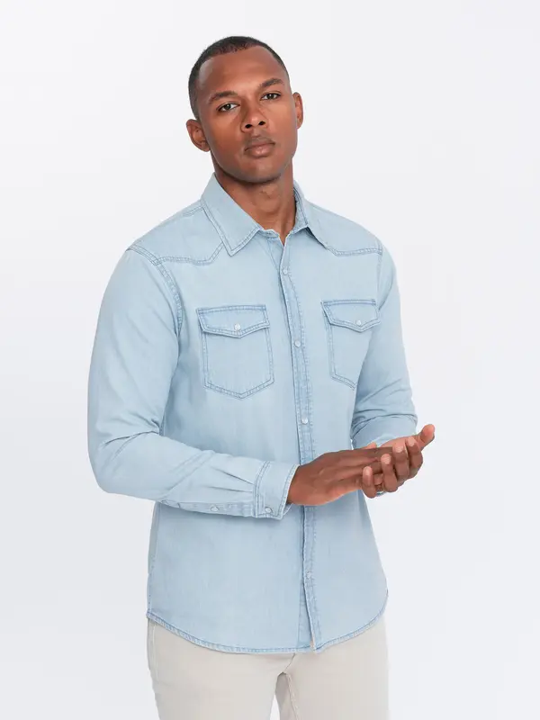 Ombre Ombre Men's denim snap shirt with pockets - light blue