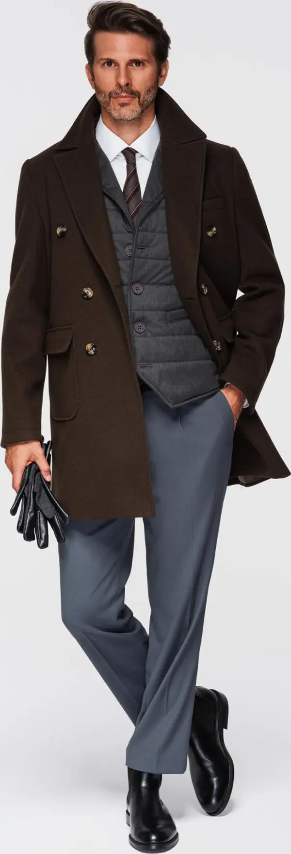 Ombre Ombre Men's double-breasted coat with decorative buttons - dark brown