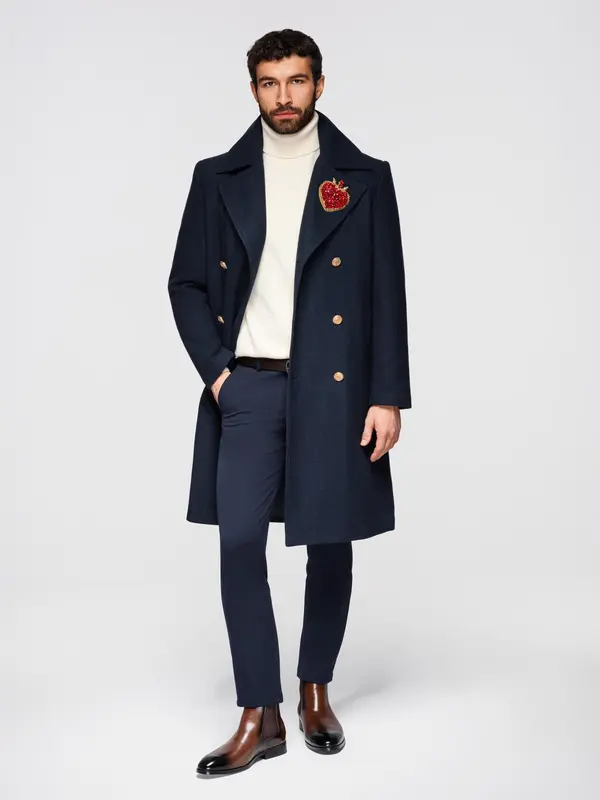 Ombre Ombre Men's double-breasted coat with wool and decorative appliqués -
