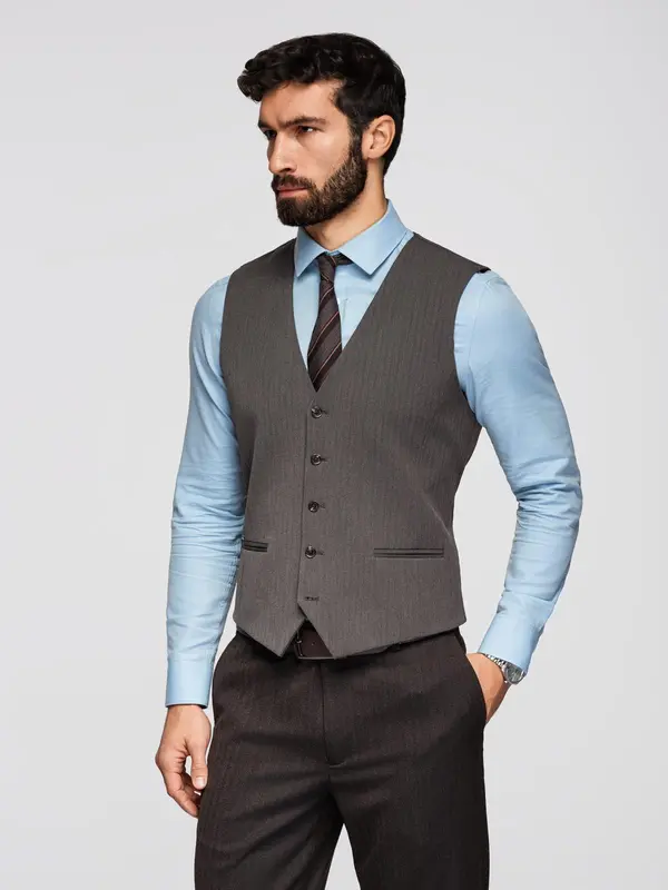 Ombre Ombre Men's elegant SLIM FIT herringbone vest - graphite