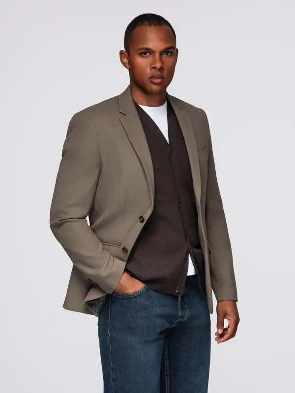 Ombre Ombre Men's elegant SLIM FIT jacket with rayon - olive