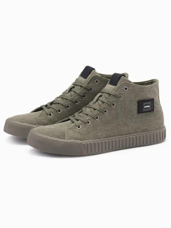 Ombre Ombre Men's high top canvas sneakers shoes - olive