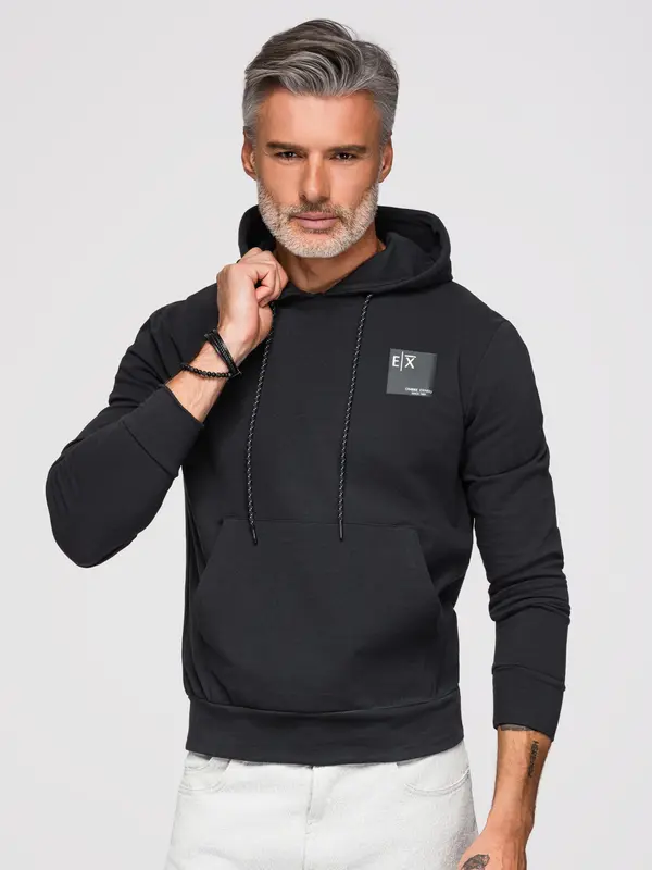 Ombre Ombre Men's hooded kangaroo sweatshirt with logo - black