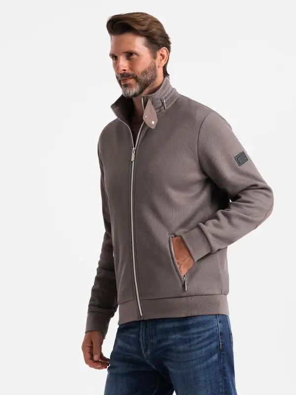 Ombre Ombre Men's jacket with high collar and fleece interior - ash