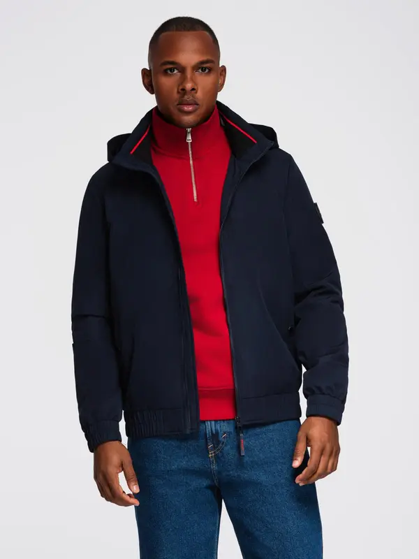 Ombre Ombre Men's jacket with hood and high collar - navy blue