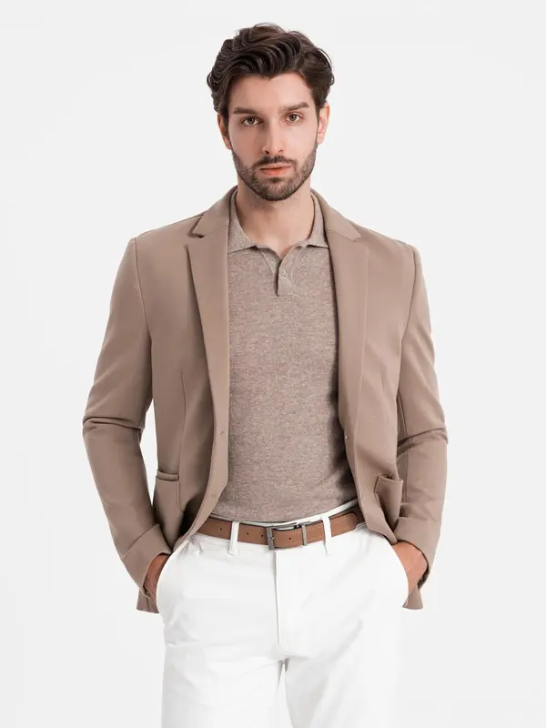 Ombre Ombre Men's jacket with patch pockets - dark beige