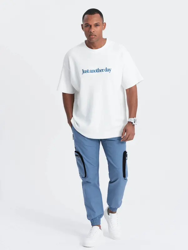 Ombre Ombre Men's JOGGER pants with stand-off and zippered cargo pockets - blue