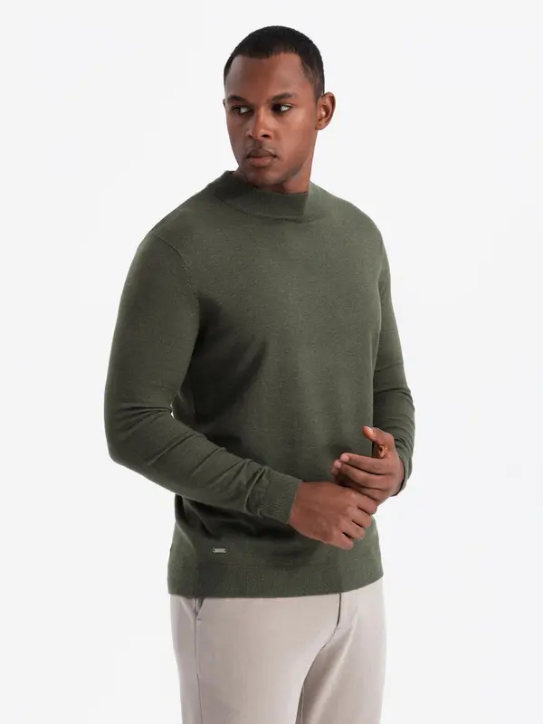 Ombre Ombre Men's knitted half turtleneck with viscose - dark olive
