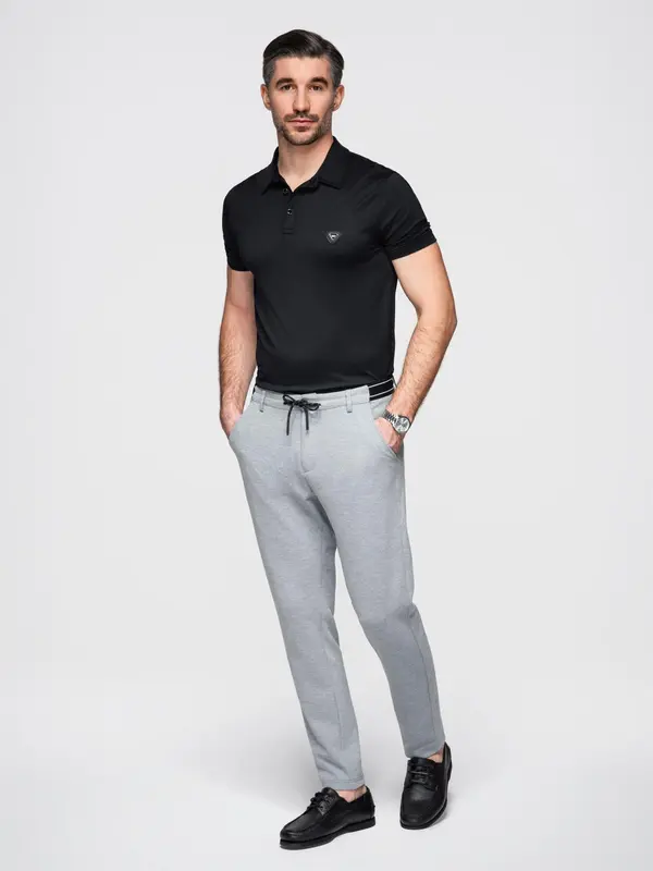 Ombre Ombre Men's knitted pants with elastic waistband - light grey