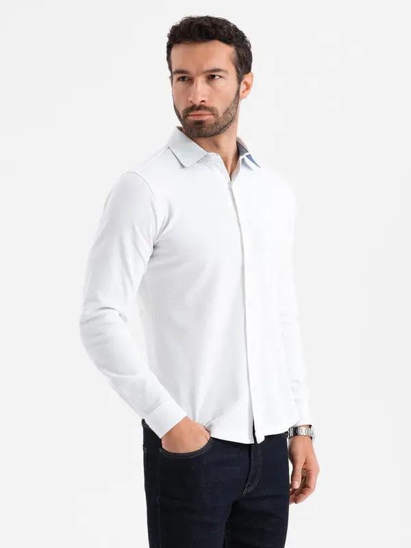 Ombre Ombre Men's knitted SLIM FIT long sleeve shirt - white