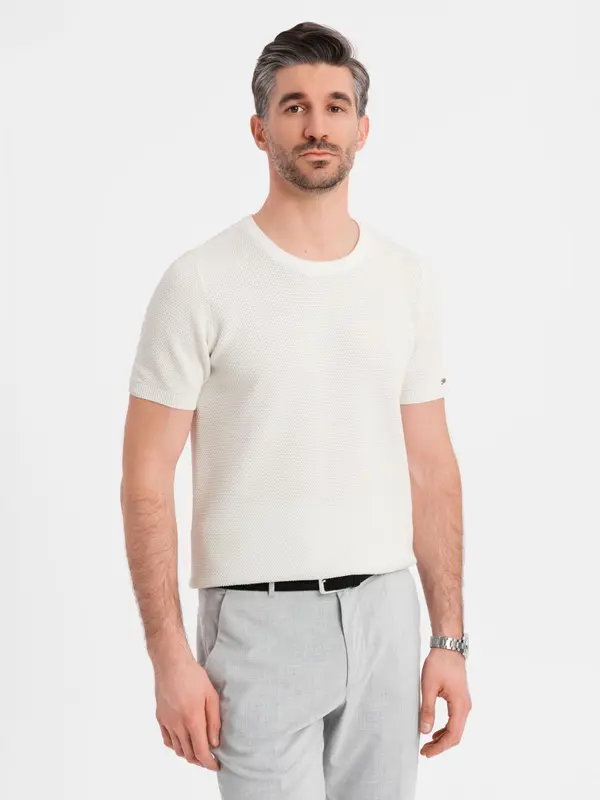 Ombre Ombre Men's knitted t-shirt with fine texture - white