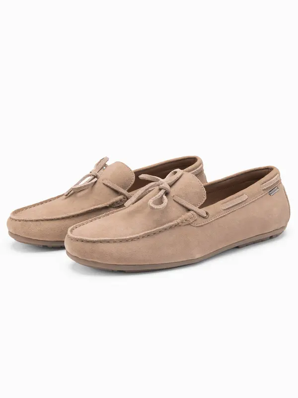 Ombre Ombre Men's leather moccasin shoes with thong and driver sole - beige