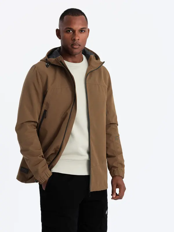 Ombre Ombre Men's lightweight storm jacket with hood - brown