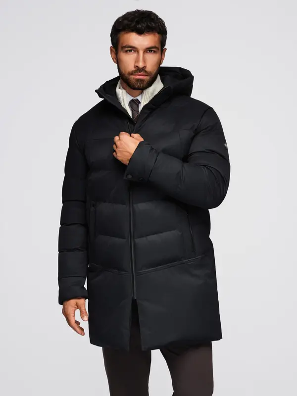 Ombre Ombre Men's long quilted jacket with hood - black
