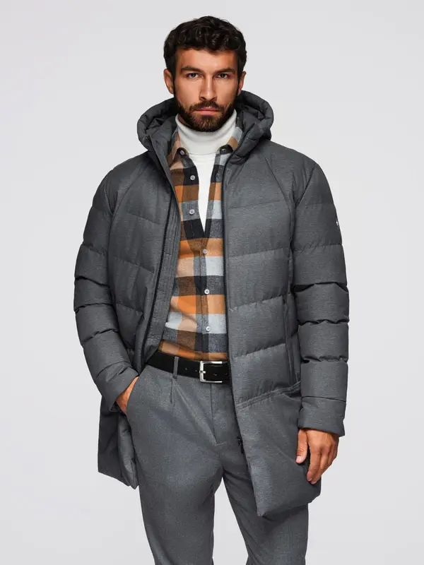 Ombre Ombre Men's long quilted jacket with hood - grey