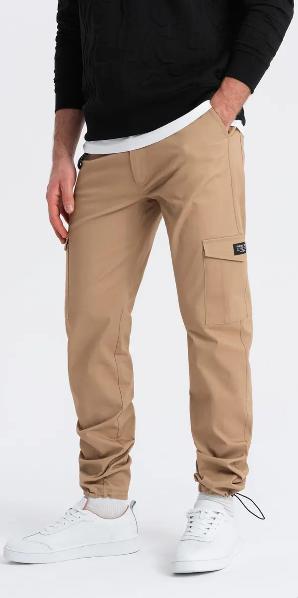Ombre Ombre Men's pants with cargo pockets and leg hem - warm brown