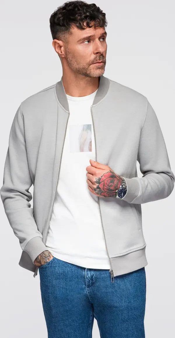 Ombre Ombre Men's pique knit bomber jacket - gray