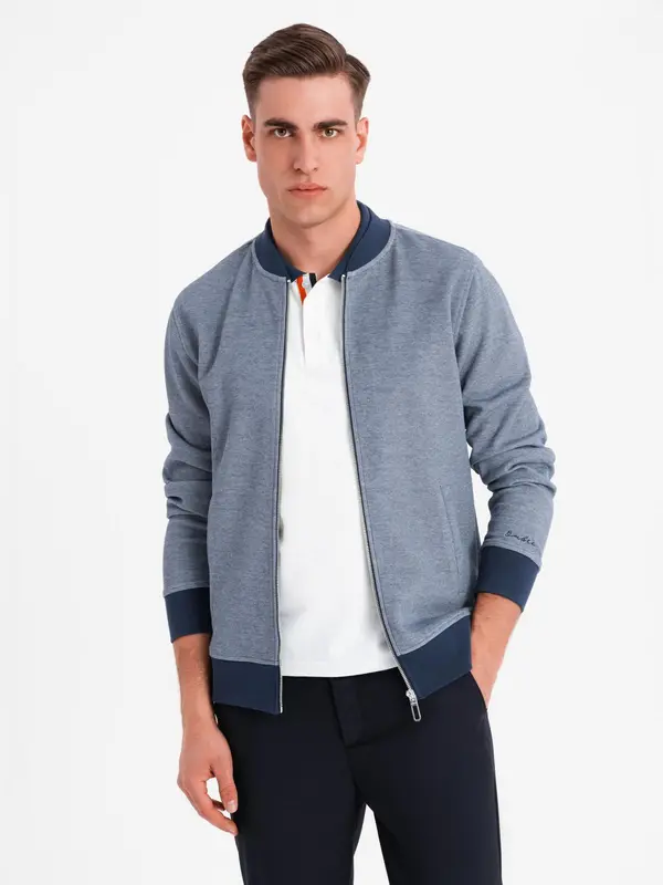 Ombre Ombre Men's pique knit bomber sweatshirt - navy blue