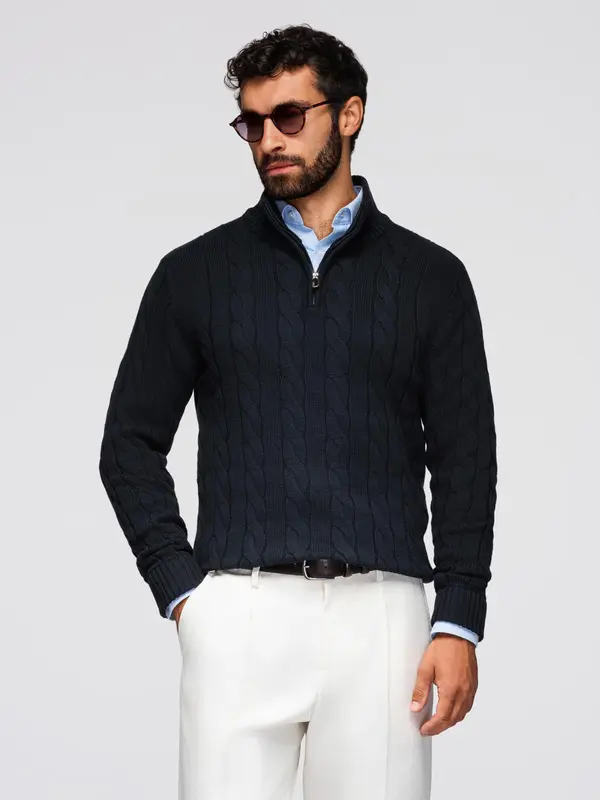 Ombre Ombre Men's plaid sweater with turtleneck zipper - black