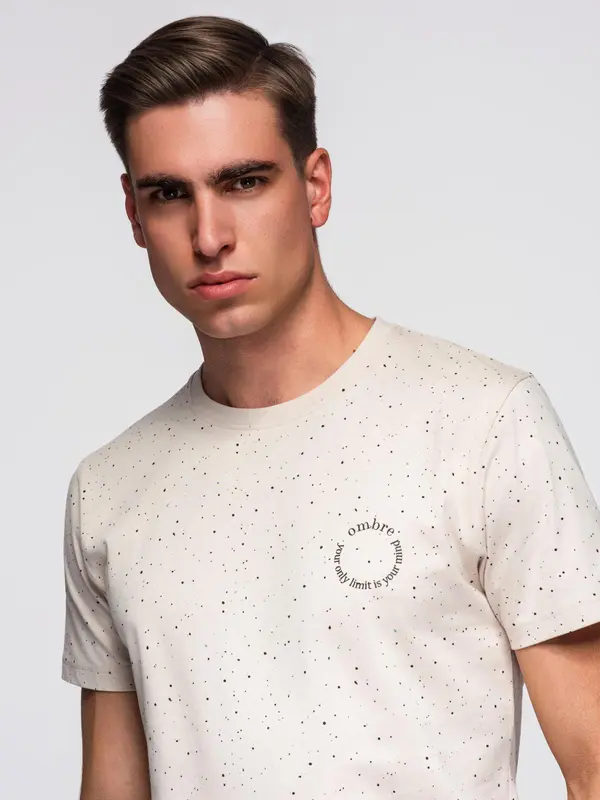 Ombre Ombre Men's printed cotton t-shirt with round neckline - beige