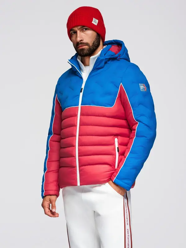 Ombre Ombre Men's quilted jacket with detachable hood - blue and red