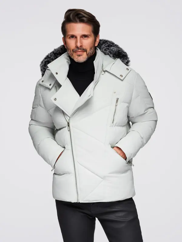 Ombre Ombre Men's quilted jacket with hooded ramonesque cut - light grey