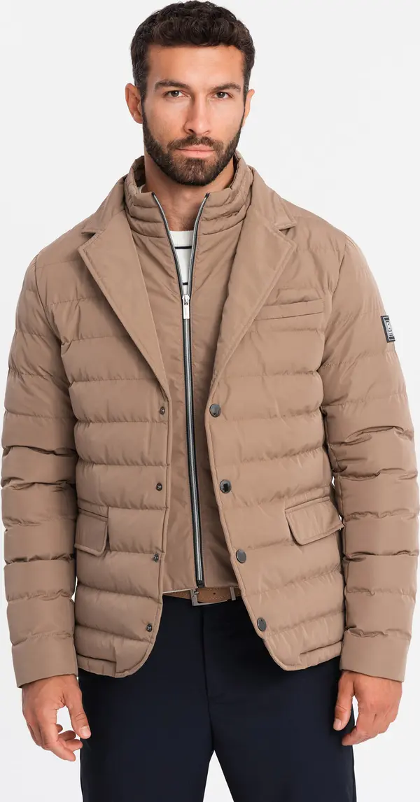 Ombre Ombre Men's quilted jacket with jacket cut - beige