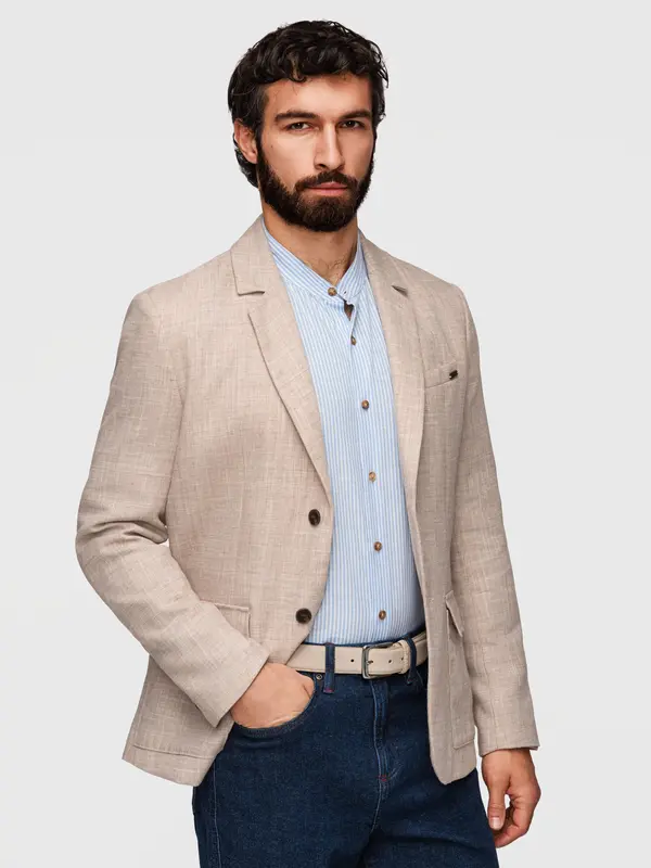 Ombre Ombre Men's REGULAR cut jacket with linen - light beige
