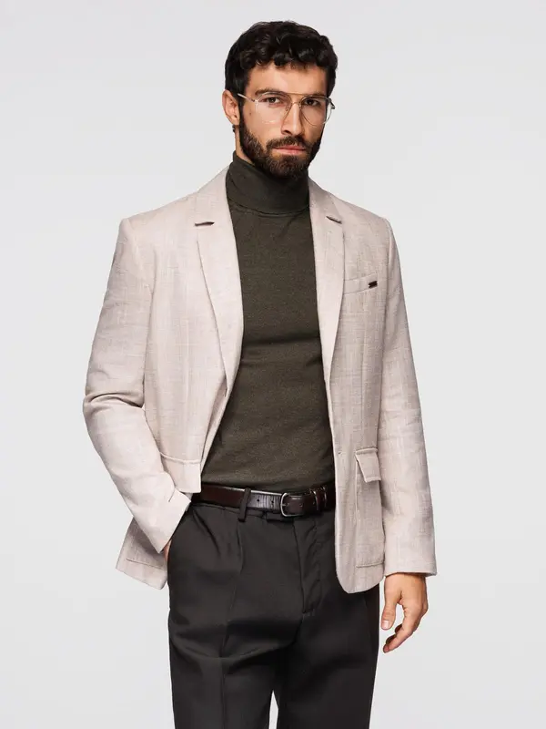 Ombre Ombre Men's REGULAR cut jacket with linen - light beige