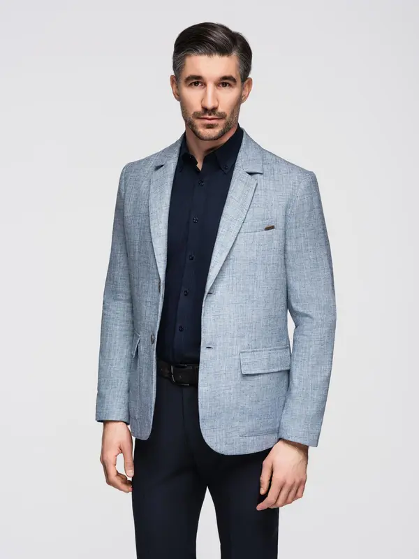 Ombre Ombre Men's REGULAR cut jacket with linen - light blue