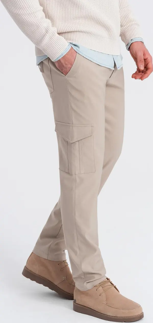 Ombre Ombre Men's REGULAR fabric pants with cargo pockets - beige