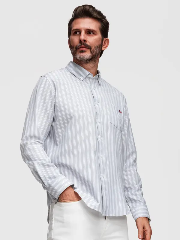 Ombre Ombre Men's REGULAR FIT shirt in white stripes with pocket - grey