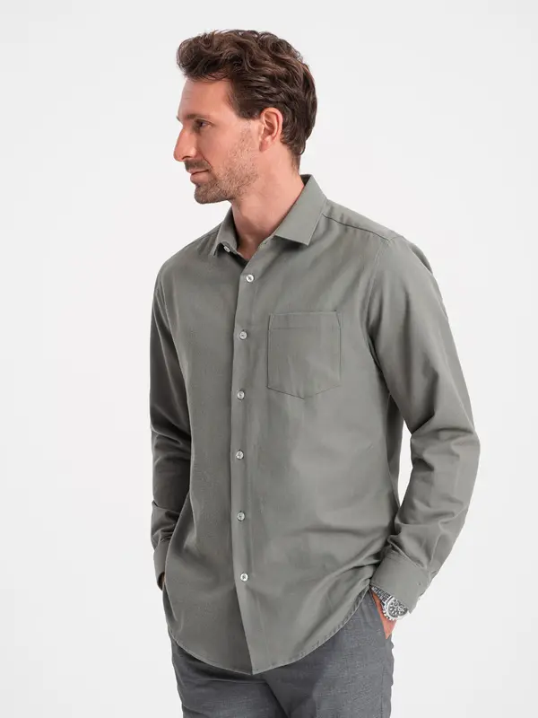 Ombre Ombre Men's REGULAR FIT shirt with pocket - khaki